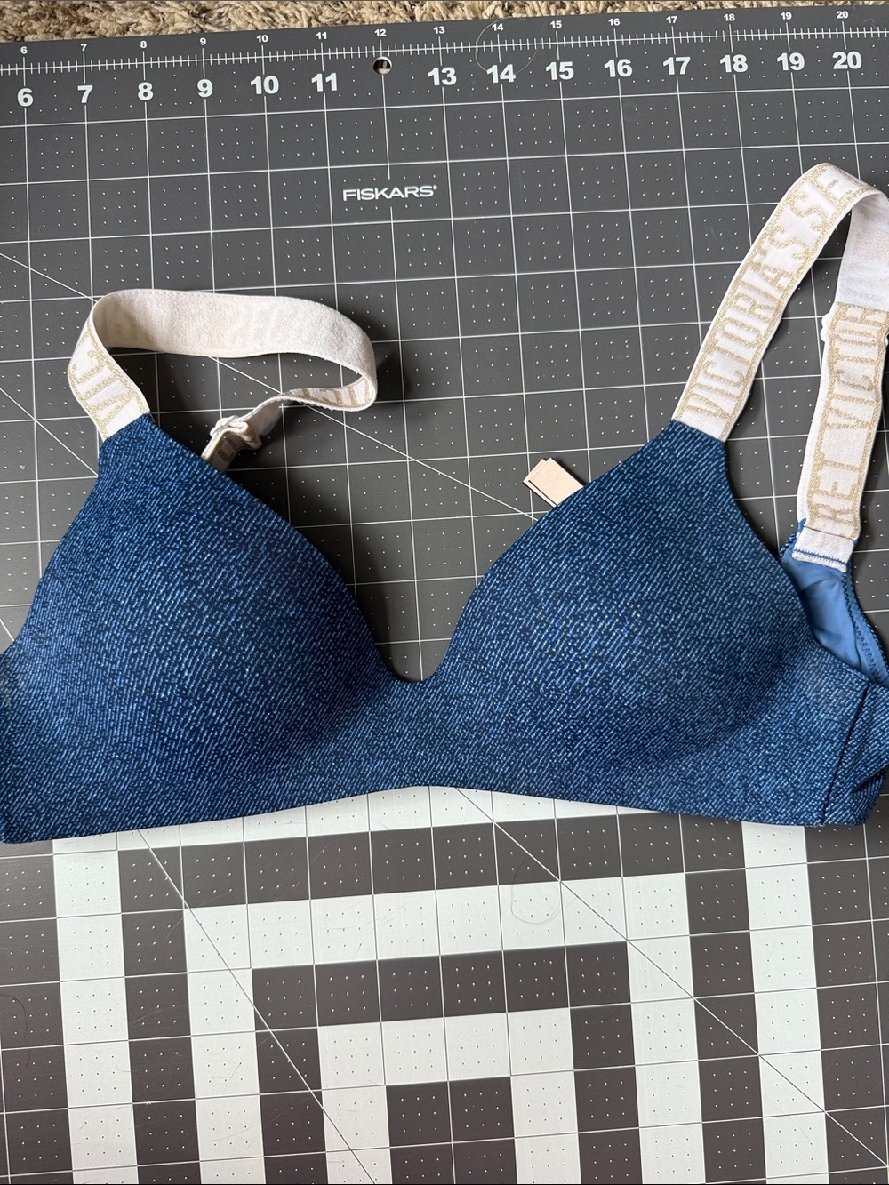 Blue Wireless T-Shirt Bra with Logo Elastic Straps